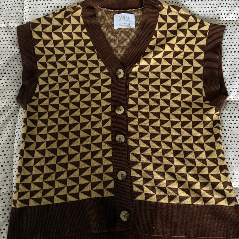 Zara Brown and Tan Geometric Knit Vest